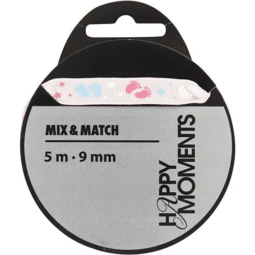 Happy Moments ruban de décoration Mix & Match9 mm / 5 mètres rose clair