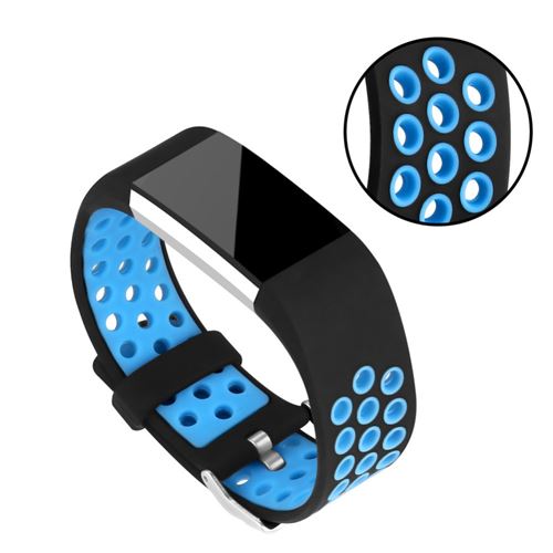 Bracelet en silicone bi-couleur sport souple et flexible à plusieurs trous bleu pour votre Fitbit Charge 2