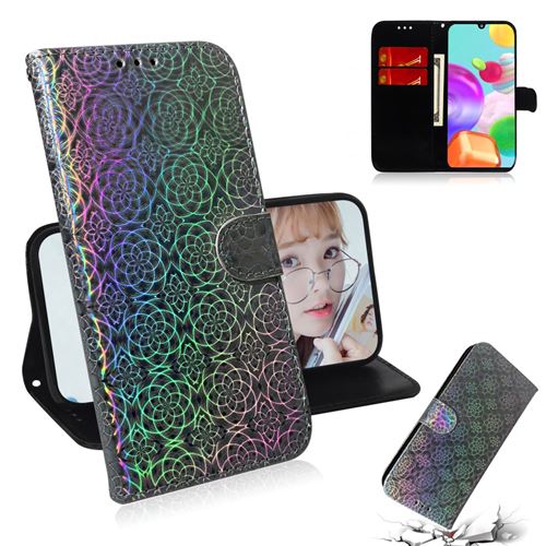 Etui en PU motif de fleurs avec support gris pour votre Samsung Galaxy A41 (Global Version)