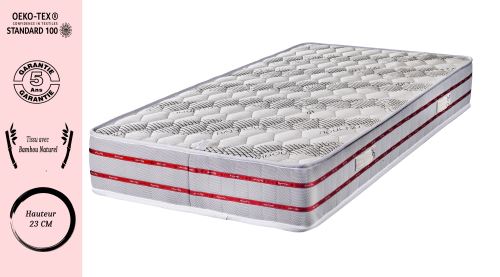 Matelas Bambou 140x200 x 23 cm - Ferme - Noyau Poli Lattex HR Derni&egrave;re G&eacute;n&eacute;ration - Tr&egrave;s Respirant