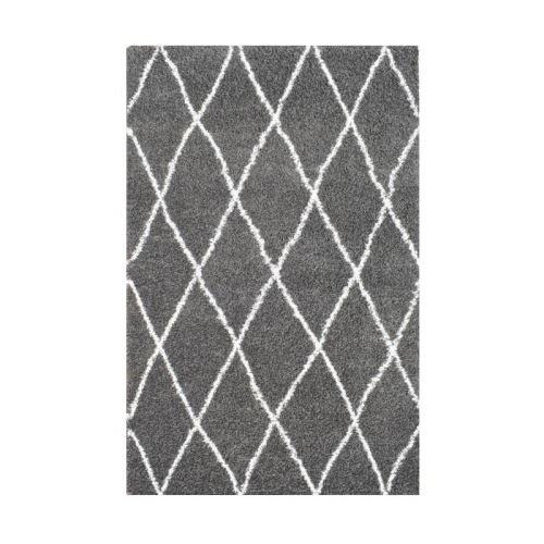 ASMA Tapis de salon Shaggy - Style berbere - 160 x 230 cm - Gris - Motif géométrique