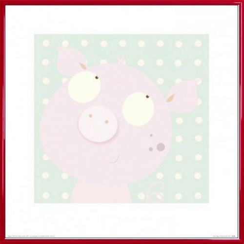 Poster Reproduction Encadré: Monde Des Enfants - Pinky Piggy, Nicola Evans (40x40 cm), Cadre Plastique, Rouge