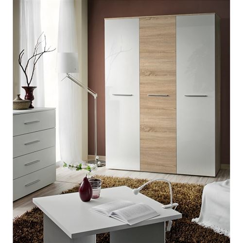 Paris Prix - Armoire 3 Portes big 190cm Blanc & Porte Chêne