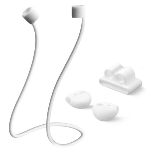 Kit Accessoires AirPods Cordon Tour de cou Porte écouteurs Embouts 4Smarts Blanc