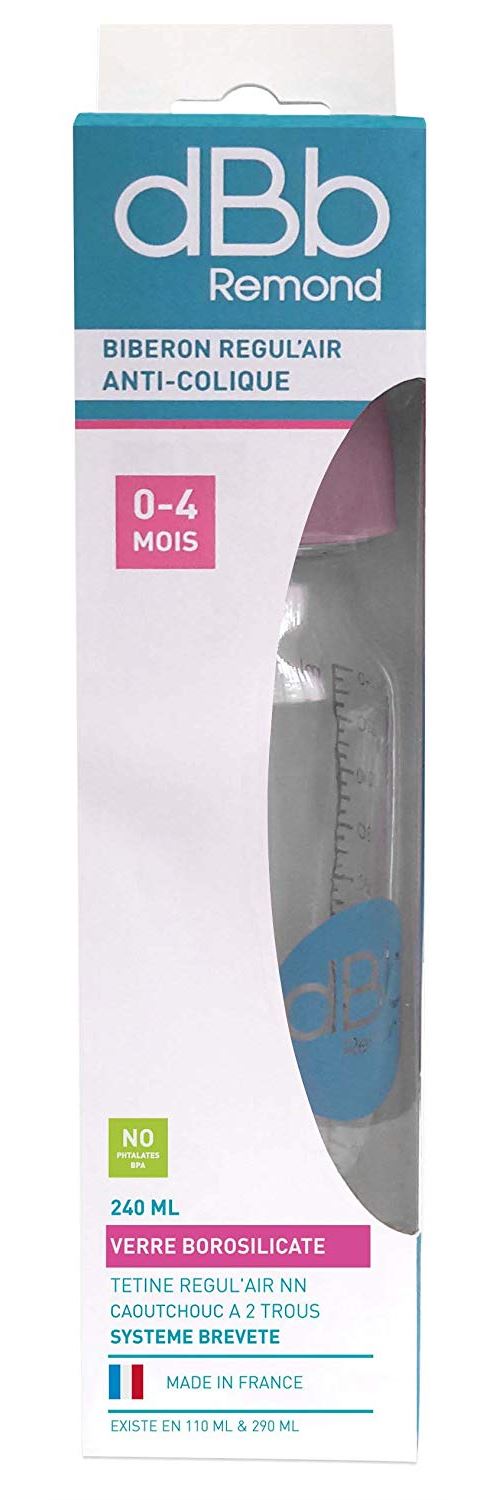 dBb Remond Régul'Air Biberon avec Tétine NN en Caoutchouc sous Boîte Rose 240 ml