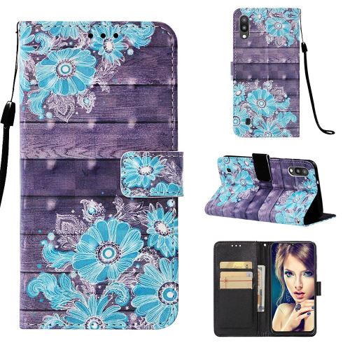 Etui en PU impression de motifs fleur bleue pour votre Samsung Galaxy M10