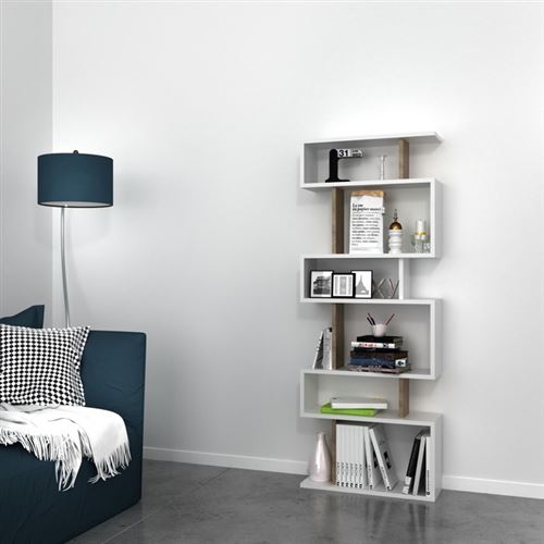 HOMEMANIA Bibliothèque Tablero avec Étagères, Meuble de Rangement - pour Salon, Bureau - Noyer, Blanc en Bois, 60 x 20 x 156,6 cm