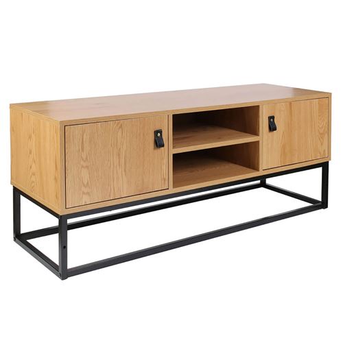 ABRIL - Meuble TV 2 Portes Aspect Bois et Pieds M&eacute;tal - Altobuy
