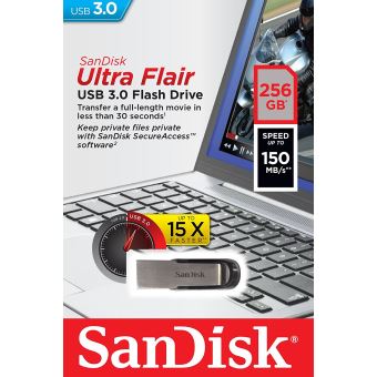 Clé USB 3.0 SanDisk CZ73256G Cruzer Ultra Flair 256 Go Argent