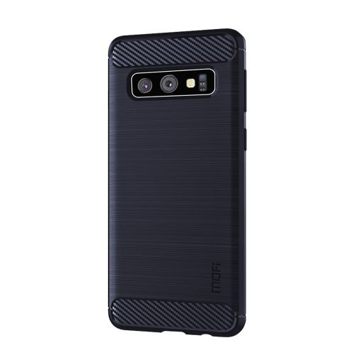 Coque en TPU fibre de carbone bleu foncé pour votre Samsung Galaxy S10