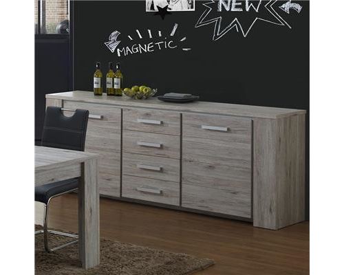 Bahut 220 cm pas cher contemporain couleur chêne ELDINA - L 220 x P 45 x H 89 cm
