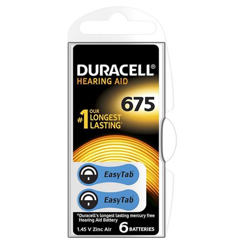 Duracell Hearing Aid Piles type 675, Lot de 6
