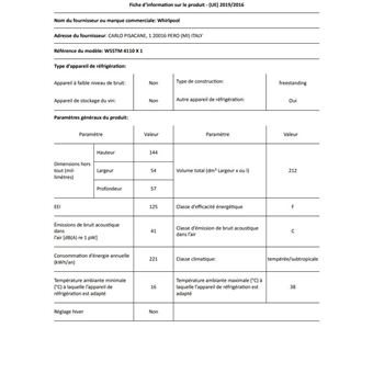 Réfrigérateur 2 portes 212L Froid Statique WHIRLPOOL 54cm, W55TM4110X1