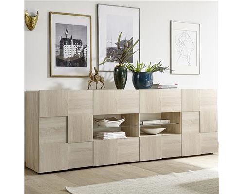 Bahut contemporain couleur chêne SANDREA 3 - L 241 x P 42 x H 84 cm
