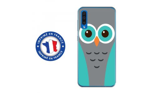Coque souple pour Samsung Galaxy A50 avec impression Motifs chouette bleue et grise