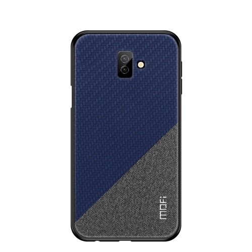 Etui en PU combo antidérapant bicolore enduit tissé à épissure bleu pour votre Samsung Galaxy J6 Plus
