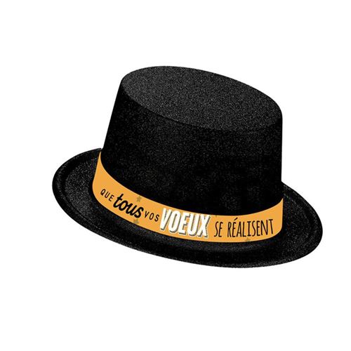 chapeau bonne année noir bandeau or pailleté