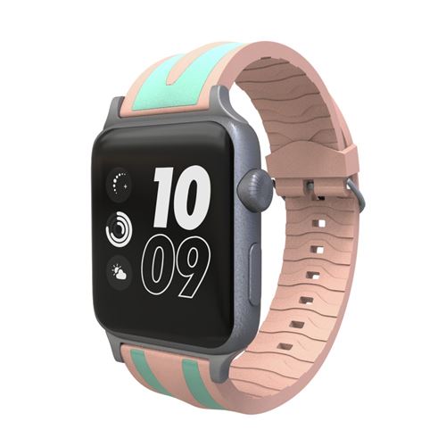 Bracelet en silicone double rayure flexible cyan/rose pour votre Apple Watch Series 4 44mm/Series 3/2/1 42mm