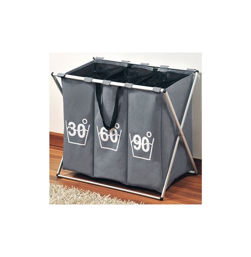 Panier à linge pliable 3 bacs - Gris - 3 compartiments avec fermeture