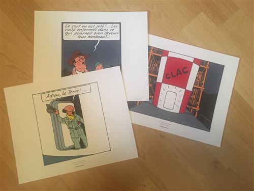 TINTIN - Tryptich / Objectif Lune - 19,5x24 cm - AFFICHE / POSTER