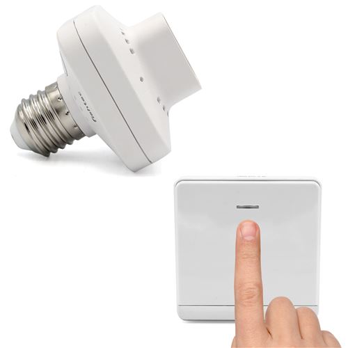 Kit Interrupteur Commande Sans Fil ni Pile avec Adaptateur Douille E27 Connectee - Energie Cinetique - Telecommande ON/OFF pour Lampe LED - Portee 50m