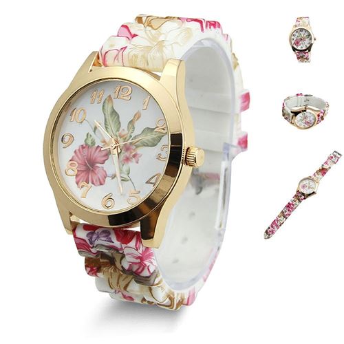 Femme Montre à quartz de fleurs gelée silicium