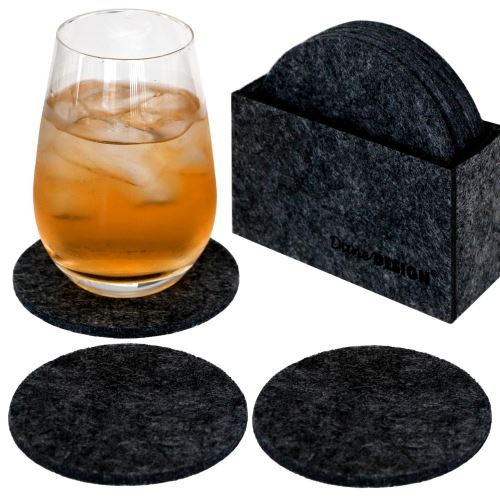 DuneDesign 8 Dessous de Verres rond Sous-verres incl etui faux feutre Anthracite