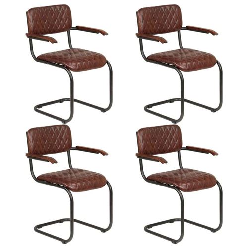 vidaXL Chaises à dîner 4 pcs avec accoudoirs Marron Cuir véritable