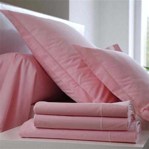 Drap housse Coton BLANC DES VOSGES - Rose - 90 x 190 cm