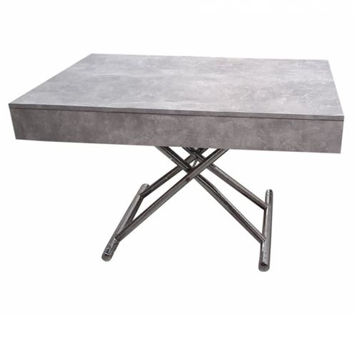 Table basse relevable CUBE coloris béton extensible 10 Couverts piètement chromé