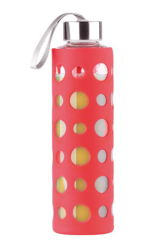 Bouteille en verre borosilicate 550 ml - Avec housse silicone Rouge