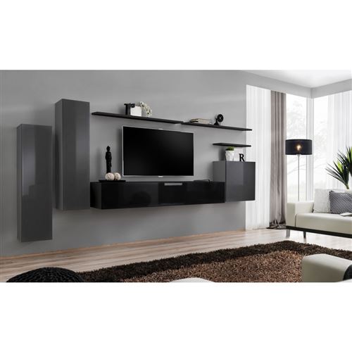 Ensemble meuble salon SWITCH I design, coloris gris et noir brillant.