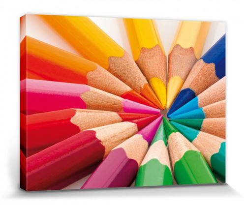 Crayons Poster Reproduction Sur Toile, Tendue Sur Châssis - Crayons De Couleur, Cercle Arc En Ciel (30x40 cm)