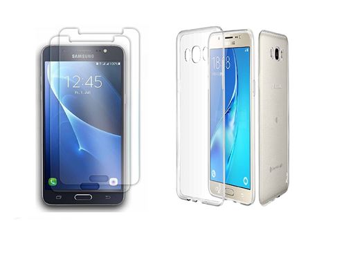 Pack 1 coque souple transparente et résistante anti choc + 2 films en verre trempé transparents et solides pour Samsung J5 2016 (J510)