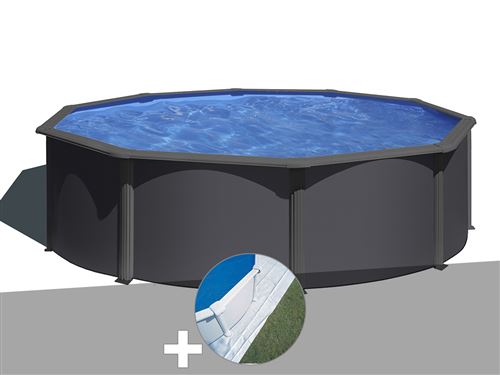 Kit piscine acier gris anthracite Gré Louko ronde 3,70 x 1,22 m + Tapis de sol