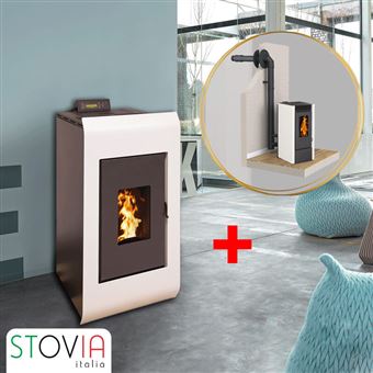 PACK poêle + Conduit ventouse - Sicile 8kw Noir Sans wifi ...