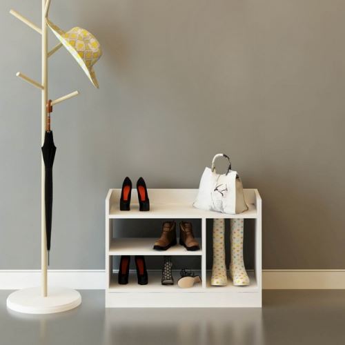 HOMEMANIA Meuble à Chaussures Carla - espace sauver, Shoe Holder - avec étagère - pour Hall - Blanc en Bois, 80 x 35 x 60 cm