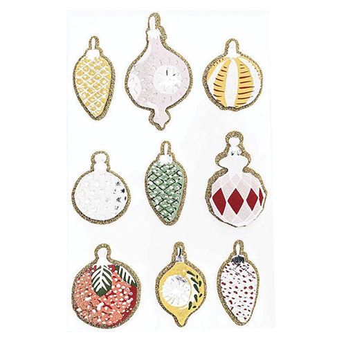 9 Stickers 3D - Boules de Noël Nostalgique à paillettes dorées - Rico Design