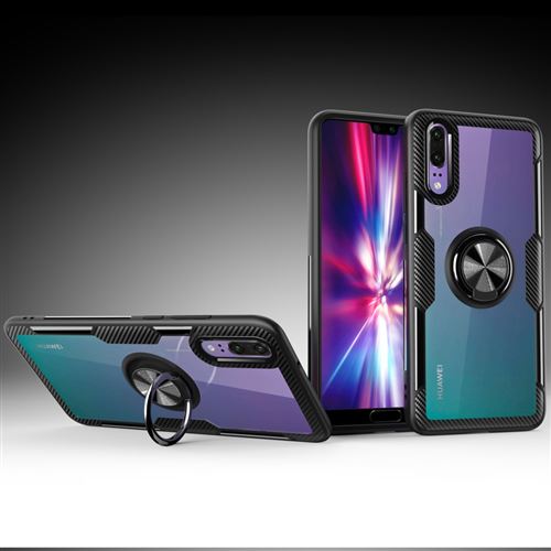 Coque en TPU anneau de doigt verre combo noir pour votre Huawei P20
