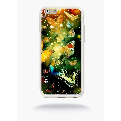 Coque Papillons D'automne Fond Vert Compatible Apple Iphone 6s Silicone Blanc Mat