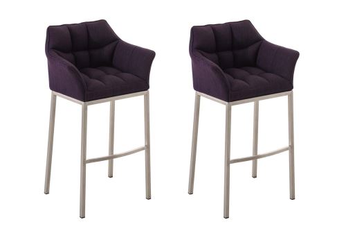 Lot 2 tabourets de bar Damaso en Tissu avec support à 4 pieds , Violet/Acier inoxydable