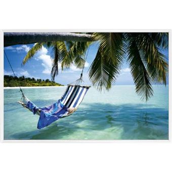 Poster Encadré Plages Hamac A Lombre Des Cocotiers 61x91 Cm Cadre Plastique Blanc