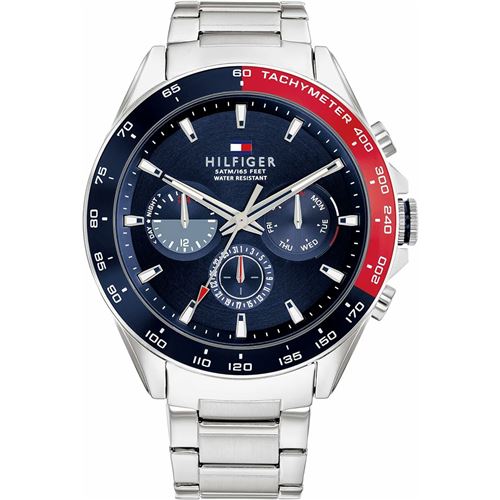 TOMMY HILFIGER Montre &agrave; affichage analogique argent / marine / rouge