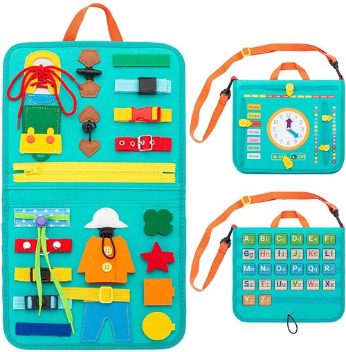 Montessori Jouet Éducatif Frusde Portable Busy Board, Cadeaux pour Enfants - Vert