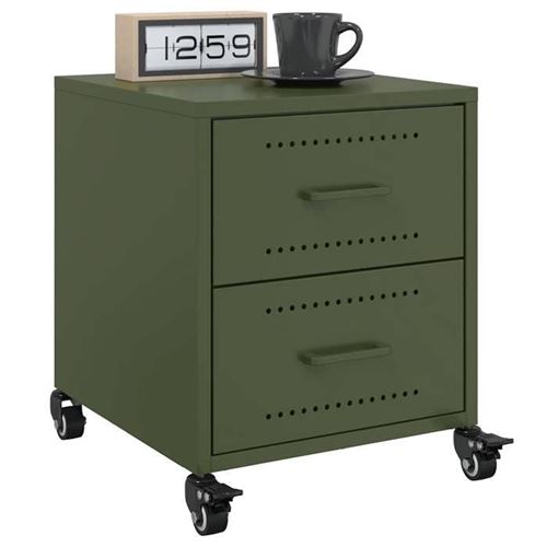 Non Communiqué Vert Vidaxl Tables De Chevet 2 Pcs Olive 36X39x43,5 Cm Acier, Armoire, Meubles De Chambre À Coucher, Support De Téléphone, 846635