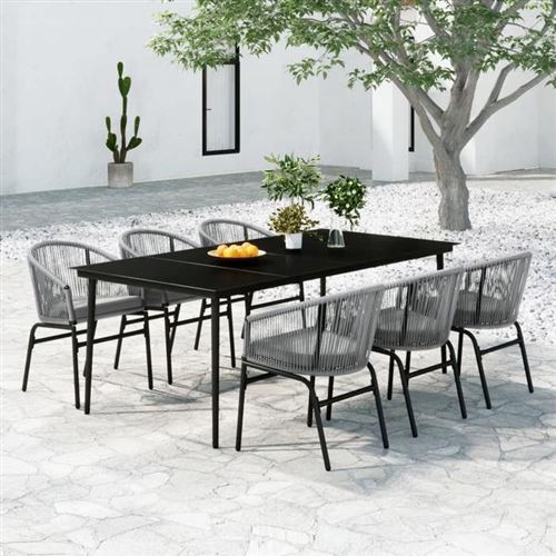 Non Communiqué Noir Vidaxl Ensemble De Salle À Manger De Jardin 7 Pcs Gris 3099255