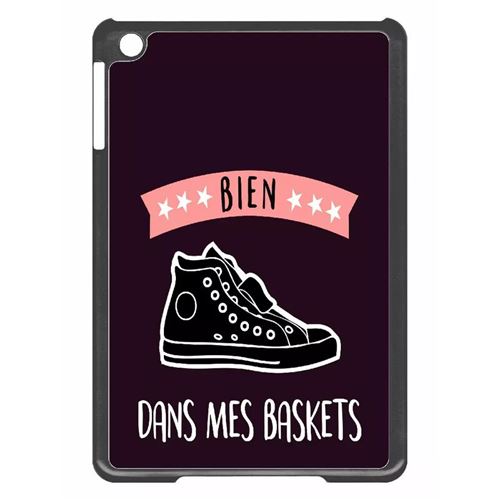 Coque tablette My-Kase pour iPad mini 2 - bien dans mes baskets fond violet - Plastique Noir
