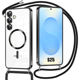 Coque pour Samsung Galaxy S25 - avec Protection Objectif Cercle Magnétique et Cordon - Noir - BOOLING - 1