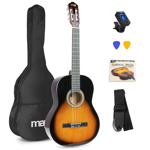 MAX SoloArt - Guitare classique adulte débutant - Bleu, cordes en nylon,  tuner digital, sac de transport, médiators - Cdiscount Instruments de  musique