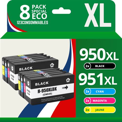 123CONSOMMABLES - 950XL 951XL - Cartouches d'encre compatible avec HP 950XL 951XL pour HP Officejet Pro 8600 8620 8610 8100 8615 8625 8630 8640 251dw 276dw (pack de 8)